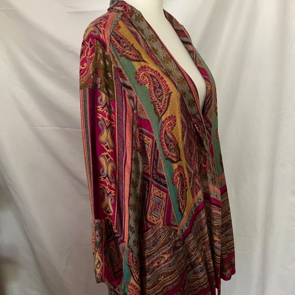 Women’s Multicolor Ornate Print Fringe Trim Top - Picture 2 of 3
